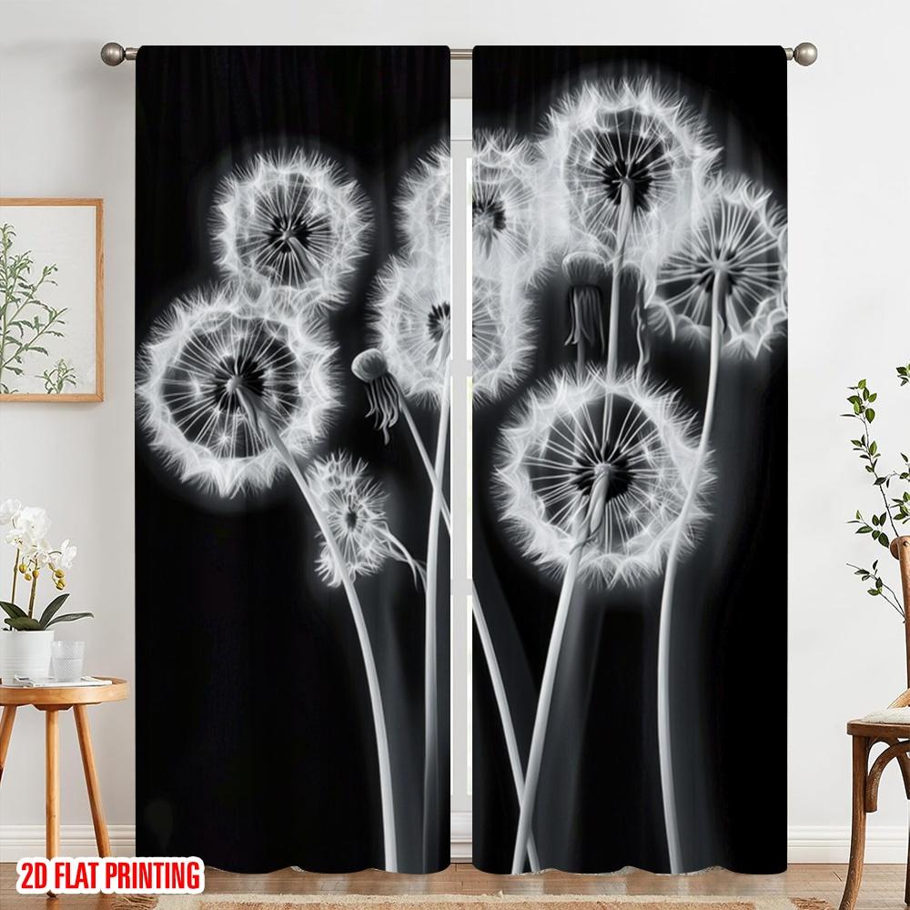 2pcs,2D Plane Printing Curtains Roller Blinds Ethereal Dandelions Polyester Fabric (without Rod) Versatile All Use for Bedroom,