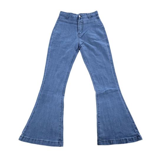 Women Jeans High Stretch Wide-Leg Pants Lace-up Button Zipper Fly