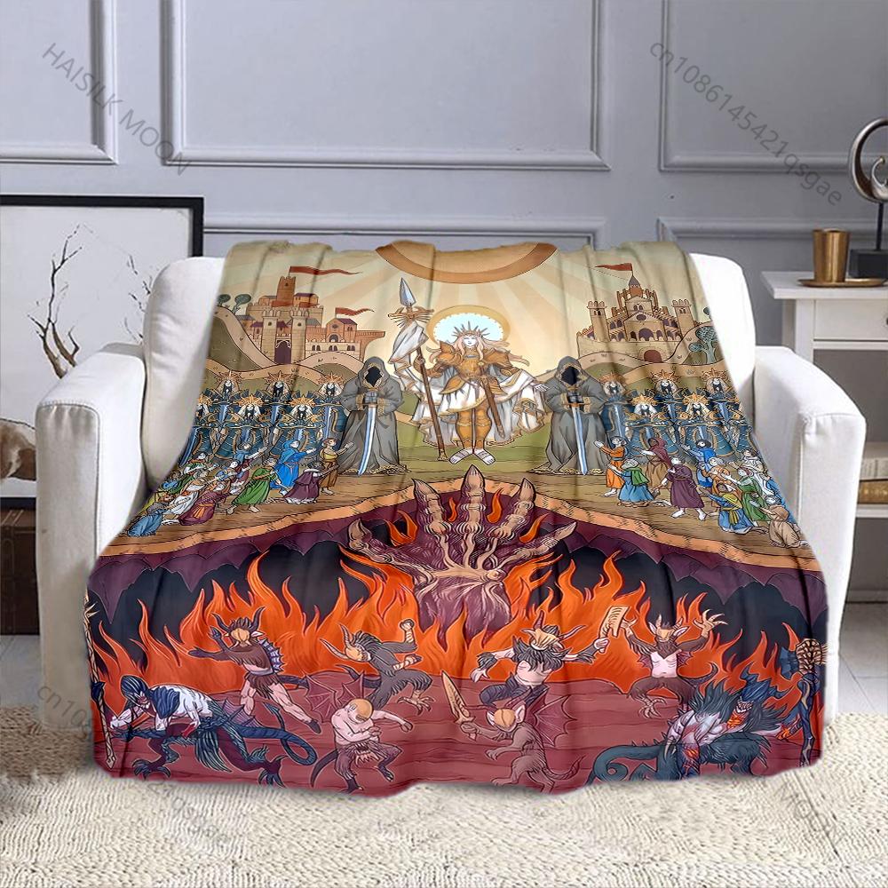 1PC Holy knight and hell demons print blanket Prayer blankets for believers suitable for home sofa camping travel car