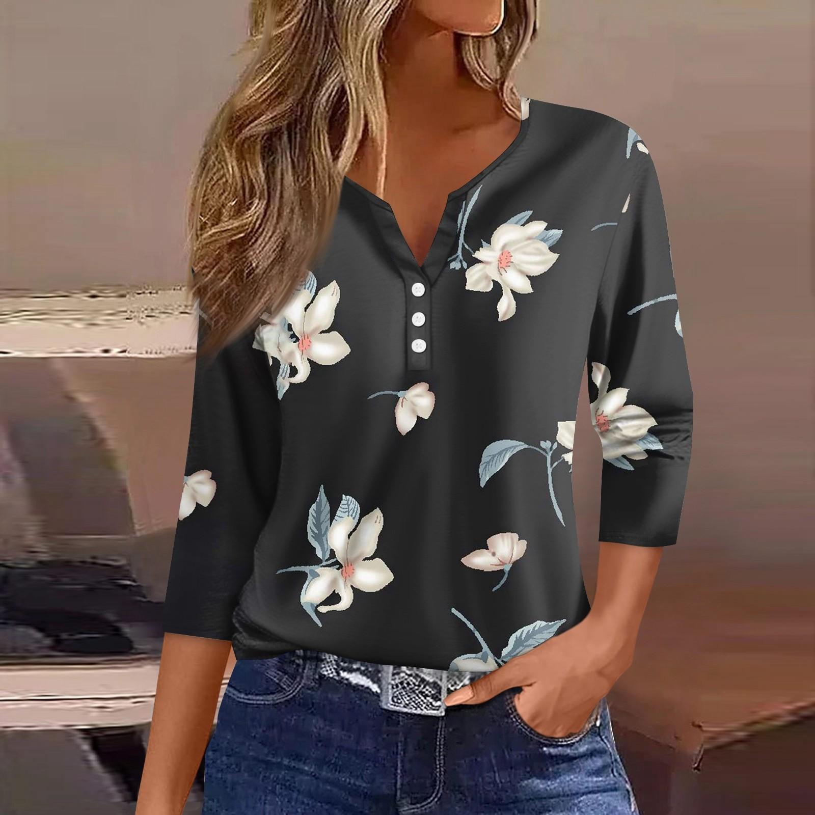 

Женский модный повседневный женский топ с v-образным вырезом и рукавами три четверти с принтом и узором XXXL чёрный