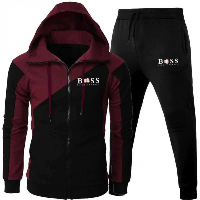 Mens Hooded Sportswear Set Long Sleeve Top Pants Casual Tracksuit Fall Lightweight Warm Cotton Blend