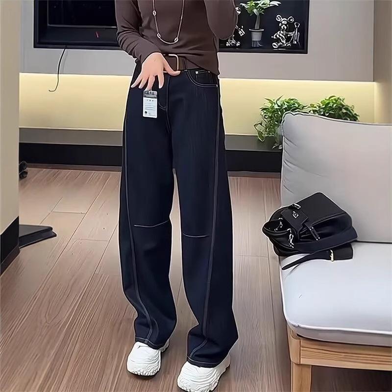 Retro European Style Women's Wide-Leg Jeans - Large Size, Pear-Shaped, Slimming, Versatile for Autumn & Winter
