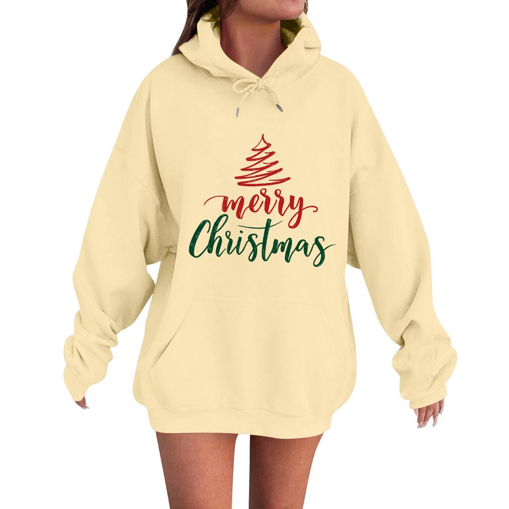 Women's Fashion Casual Long Sleeve Loose Christmas Print Hooded Sweatshirt