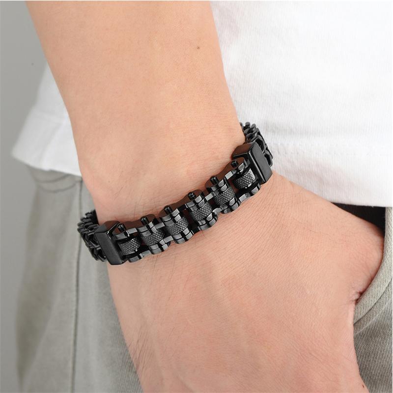 Punk Stainless Steel Motorcycle Chain Bracelets Men Never Fade Gold Color Wide Wristband Rider Bangles Jewelry Luxury Male Gifts