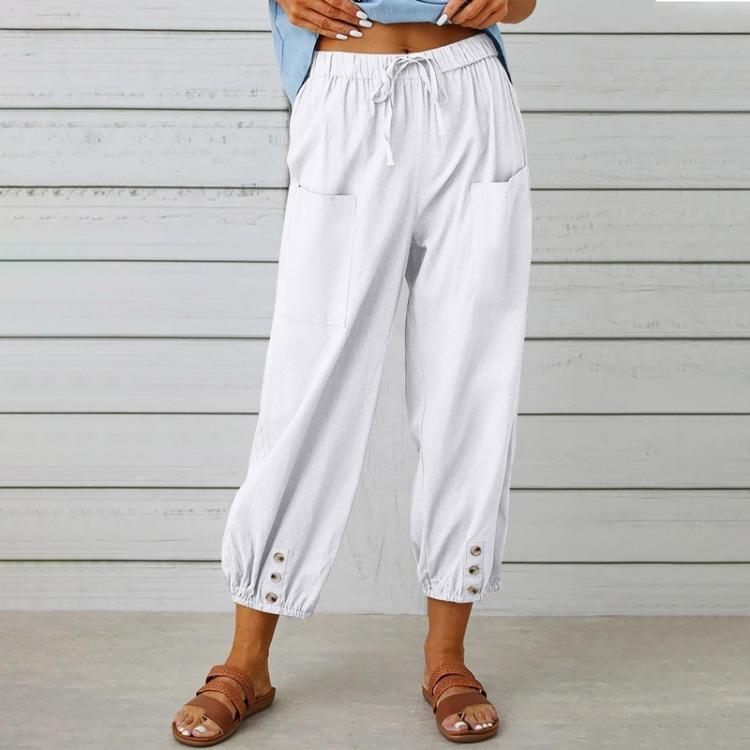 Spring Women Cotton Linen Pants High Waist Wide Leg Trousers Elastic Waist Loose Straight Solid Color Harajuku Female