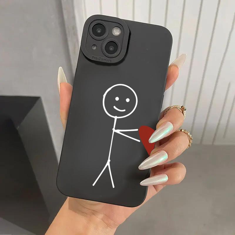 Cartoon Matchman Love Heart Phone Case For iPhone 16 15 Pro Max 14 Pro 13 12 11 16E 7 8 Pus XR XS X SE2 Shockproof Soft Cover