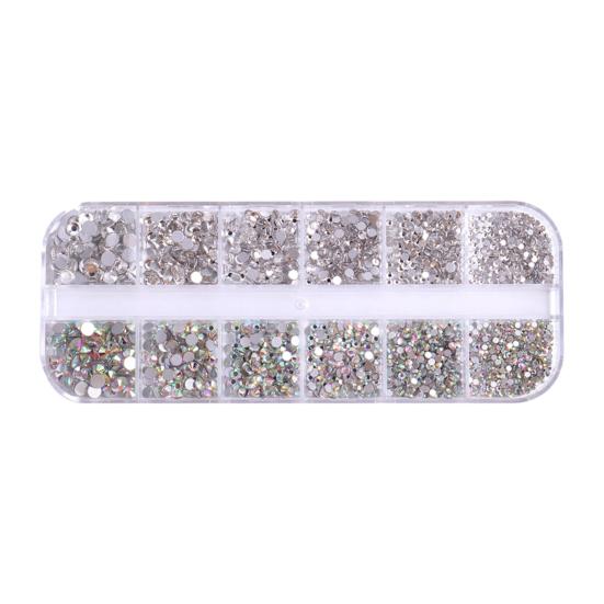 1 Set Round Nail Art Rhinestone Kit 12 Grids Assorted Size Decoration Fake Gems