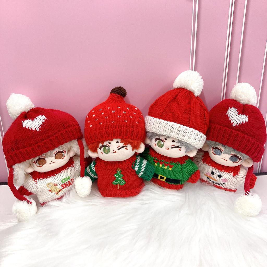 Christmas Sweater Knit Hat Set for 10cm Plush Costume & Tree, Toy, Kigurumi, Accessories, Otaku, Doll, Mascot, K-Pop Doll, [Used]
