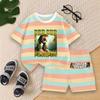 Boys Summer Striped Outfit Set Kids Cartoon Animal Print Short Sleeve T-shirt and Shorts for Play Outdoor