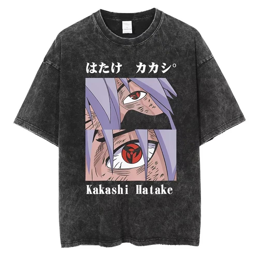 2026 Hip Hop Streetwear Japanese Anime Naruto Print T Shirt Vintage Black T-Shirt Harajuku Cotton Casual Tops Men Women Short Sleeve Tshirt