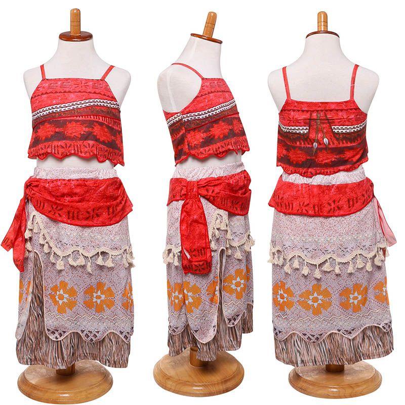 Princess Moana Cosplay Costume Set For Little Girls With Hawaiian Style Features