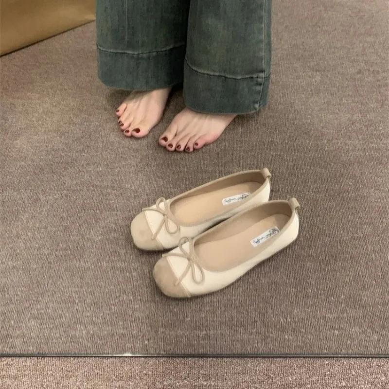 Fashion Ladies Shoes 2024 New Slip on Women's Flats Autumn Square Toe Bow Tie Mixed Colors Solft Sole Casual Comfortable Flats Shoes