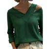 2026 Spring/Summer Elegant Off-Shoulder V-Neck Solid Color Long-Sleeve Top