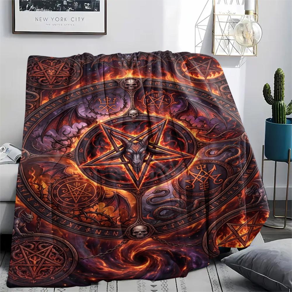 1Pc Satan's Pentagram Print Flannel Blanket, High quality Comfortable for All Seasons, Home Decor, Warmth and Comfort, Perfect for Christmas Gifts137