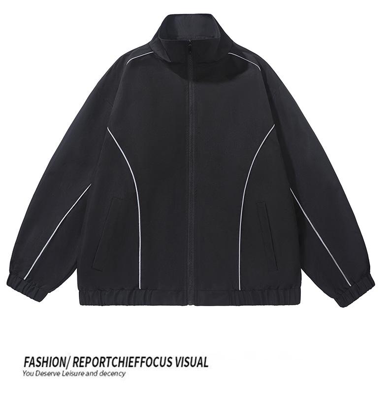 Cross2026 Men's Trendy Stand-up Collar Casual Jacket - Spring/Autumn, Loose-Fit, Academy Style, Lightweight, Sports Design