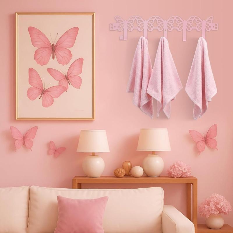 Rosa Schmetterling Wandmontierter Haken für Handtücher, Mäntel, Schlüssel, Taschen und Hüte Eisenkonstruktion Über-der-Tür-Haken