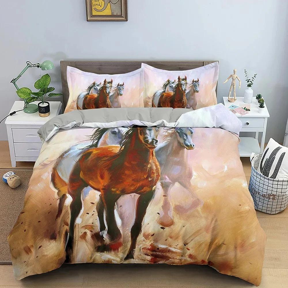 Animal Horse Bedding Set Boys Girls Twin Queen Size Duvet Cover Pillowcase Bed Boys Adult Fashion Home Textileextile
