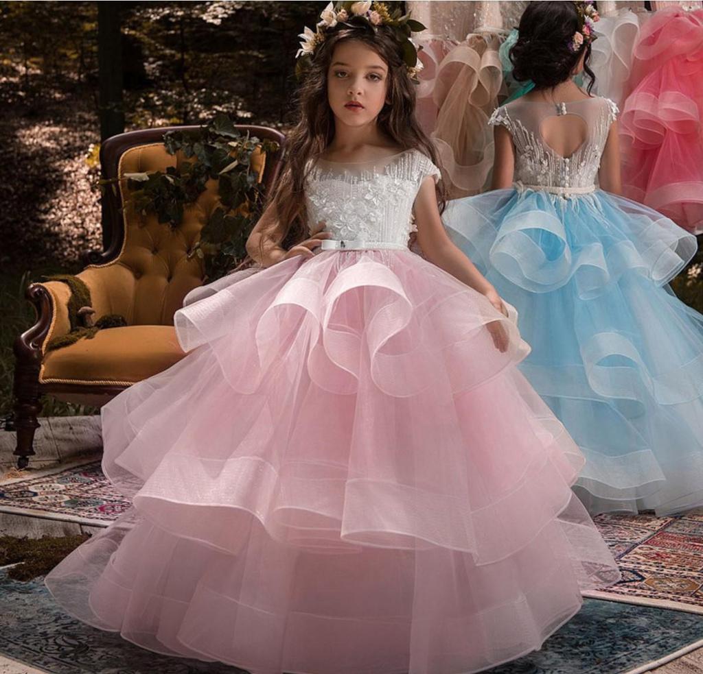 European and American Princess Flower Girl Dress - Long Patchwork Design for Children