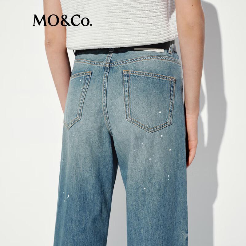 MO&Co. Vintage Washed Ink Splash Wide Leg Denim Jeans
