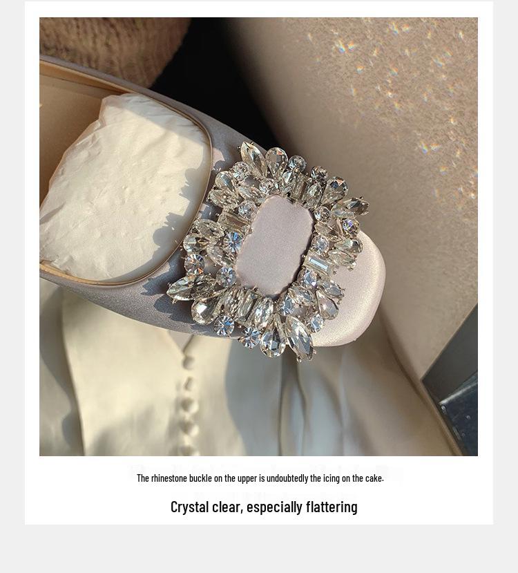 Elegant Spring & Autumn Rhinestone Buckle Square Toe Satin Flats for Women