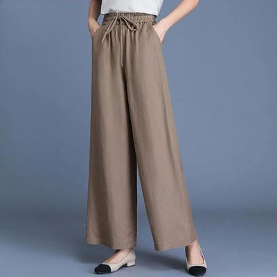 Pantalon en Coton et Lin pour Femmes En Été Fin et Tombant Taille Haute Ample et Jambe Large Pantalon Polyvalent et Amincissant Décontracté Jambe Droite