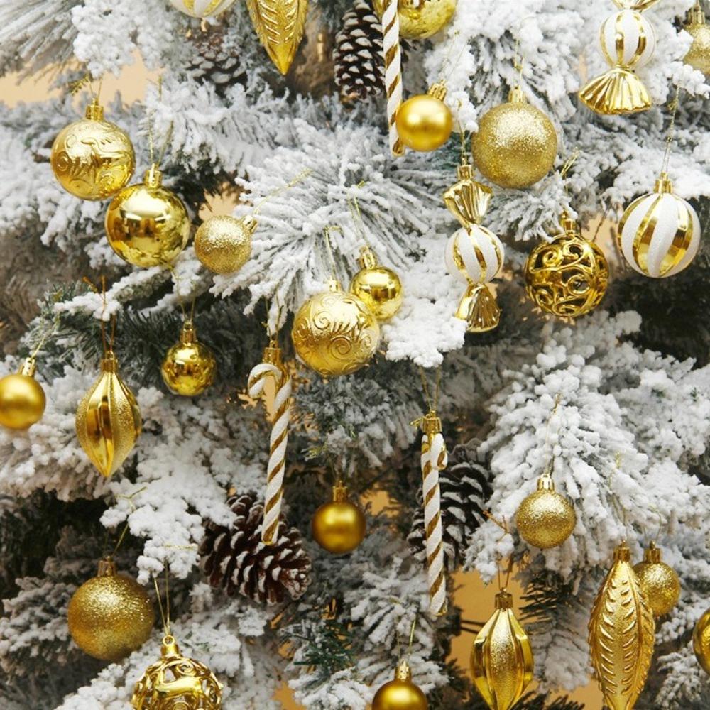 40PCS Electroplated Painted Christmas Tree Balls Ornaments Candy Cane Design Colored Christmas Tree Party Decoration