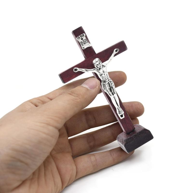 10pcs Wooden Cross Ornament with Stable Base Stand Decorative Cross for Churches Decoration Religious Tabletop Decor