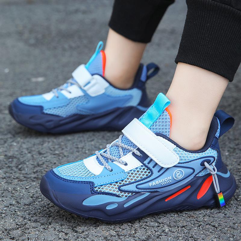 Boys' sneakers 2025 spring and summer new mesh breathable solid bottom dad shoes single net children's casual shoes