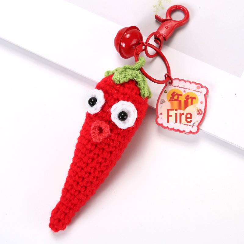 Handmade Knitted Corn, Tomato & Persimmon Keychain Pendant - Cute Ornament & Small Gift