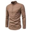 Cotton Linen Men's Long-Sleeved Shirts Summer Solid Color Stand-Up Collar Casual Beach Style Oversized