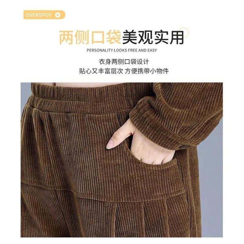 Women S Plus Size Corduroy Tracksuit Set Long Sleeve Two Piece Casual Spring Autumn