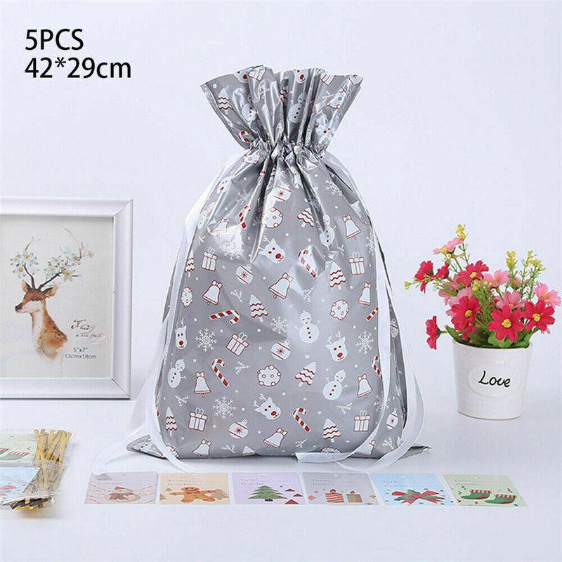 Sacks 5pcs Christmas Reusable Drawstring Wrap Present Candy Gift Party Xmas Bags