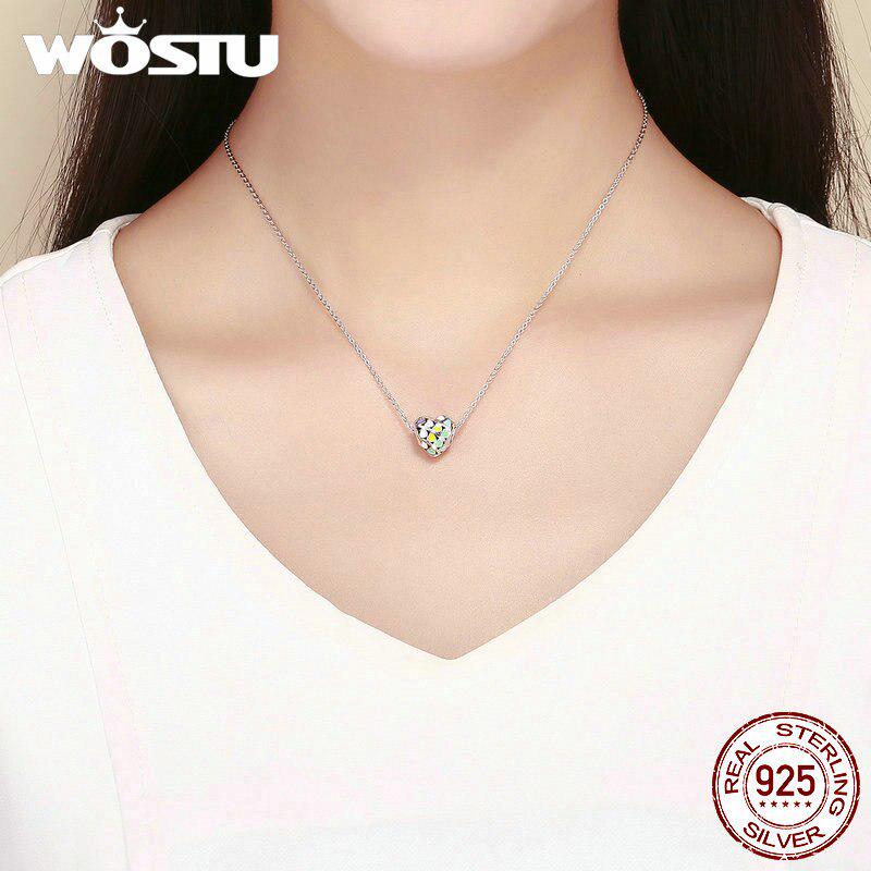 WOSTU Genuine 925 Sterling Silver Multi-Color Hearts Charms Bead Fit Original DIY Bracelet Bangle