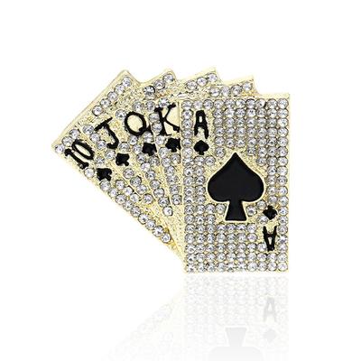 Creative Rhinestone Hip Hop Playing Cards Brooch for Suits