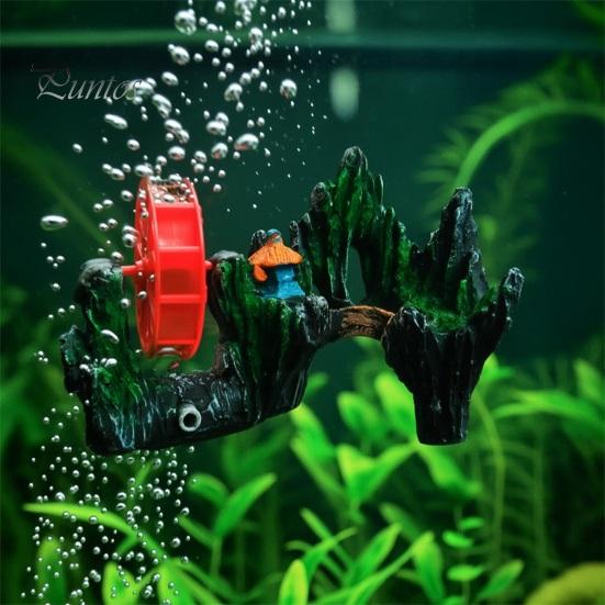 Spinning Waterwheel for Fish Tank Aquarium Waterwheel, Ornament, Mini Rockery Mountain Air Bubbler, Resin Accessory Aerating Action Hideout Cave Betta