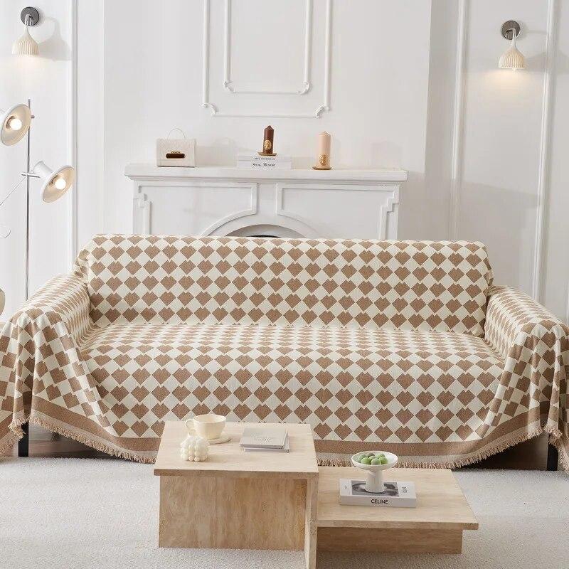 Chenille Sofahandtuch Ganzjahres Jacquard Karomuster Multifunktionale Decke Einteiliger Bezugstoff Weich Bequem