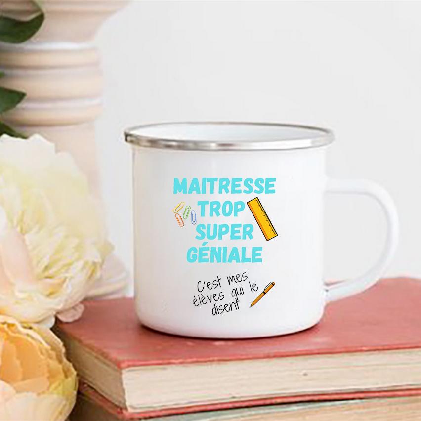 Creative Merci Maîtresse Print Mugs Coffee Cups Drinks Water Milk Cup Enamel Mug School Home Handle Drinkware Gift for Maîtresse