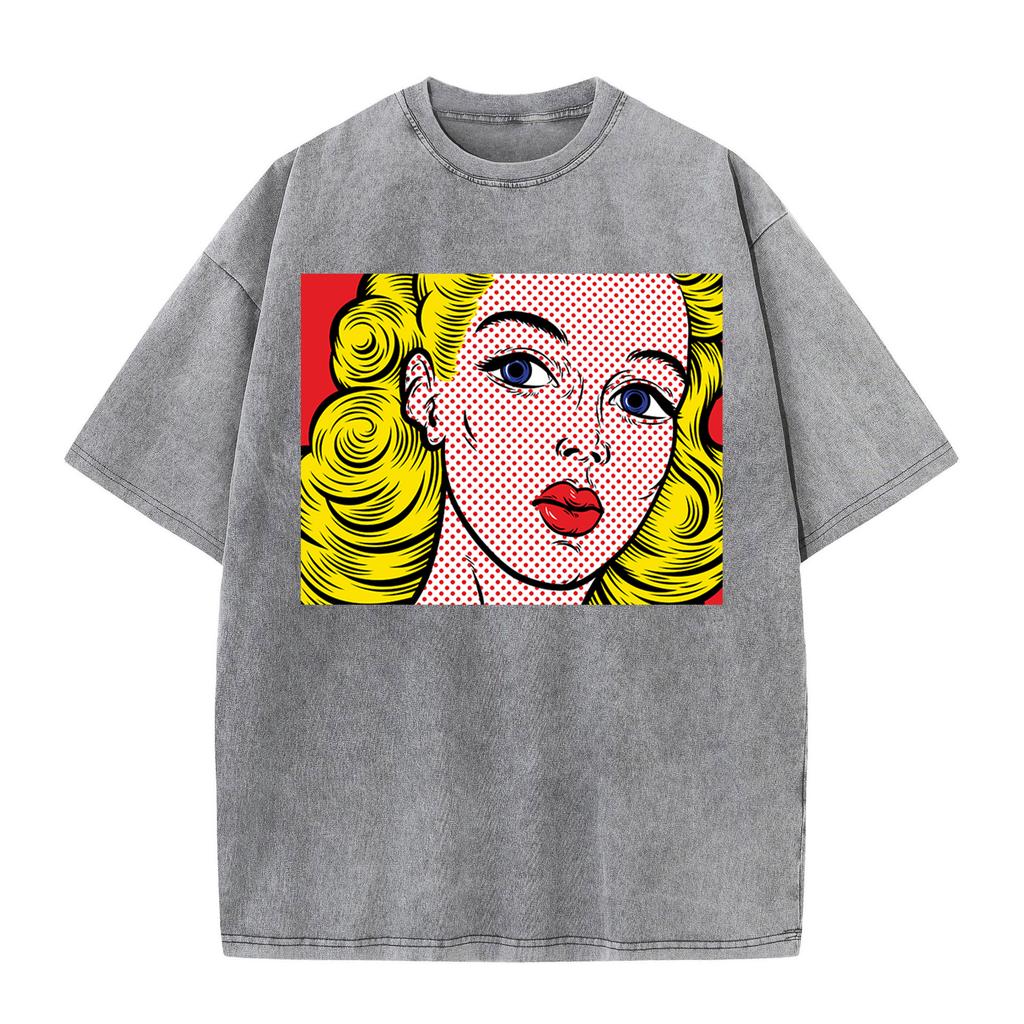 Blonde Girl Printing Women Washed Shrot Clothes Casual Fashion Tshirts Street Breathable Comfy Tee Tops Cool T Shirts