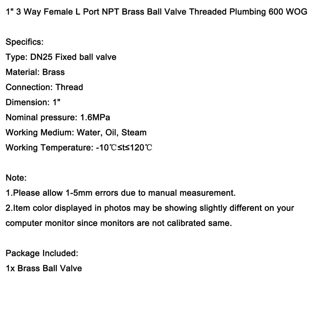1" 3 Way Ball Valve Female L Port Vinly Insulation Handle 600 WOG DN25