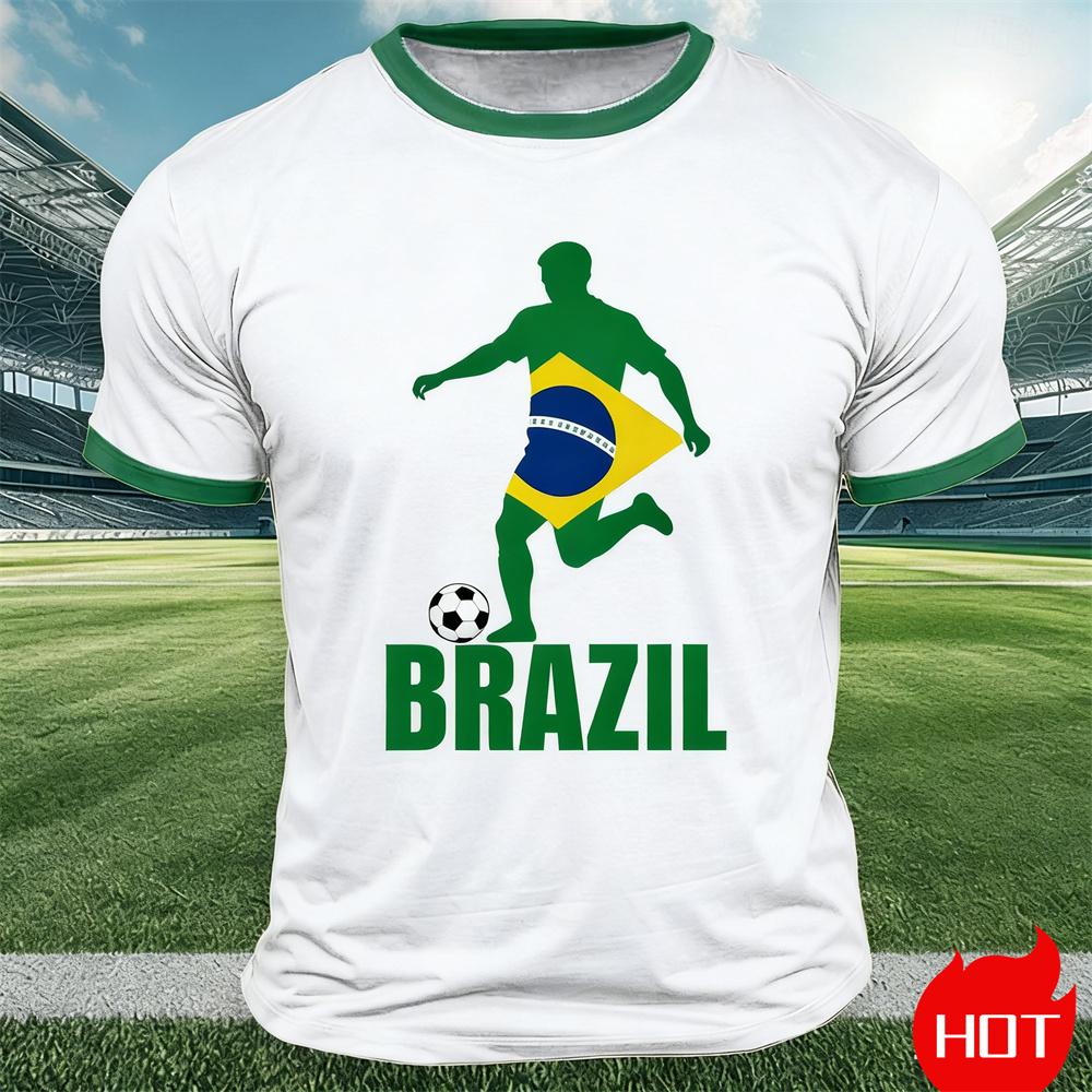 Brazil Flag Print T Shirt For Men Outdoor Sports Short Sleeve Tees Summer Loose O-neck Tops Fashion Brasil Football Fan T-shirts