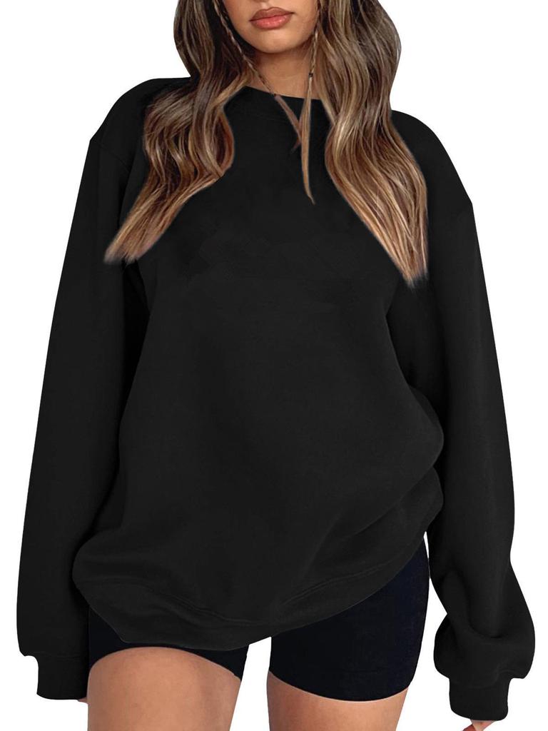 2024 Autumn/Winter Women's Casual Loose Solid Color Round Neck Hoodie