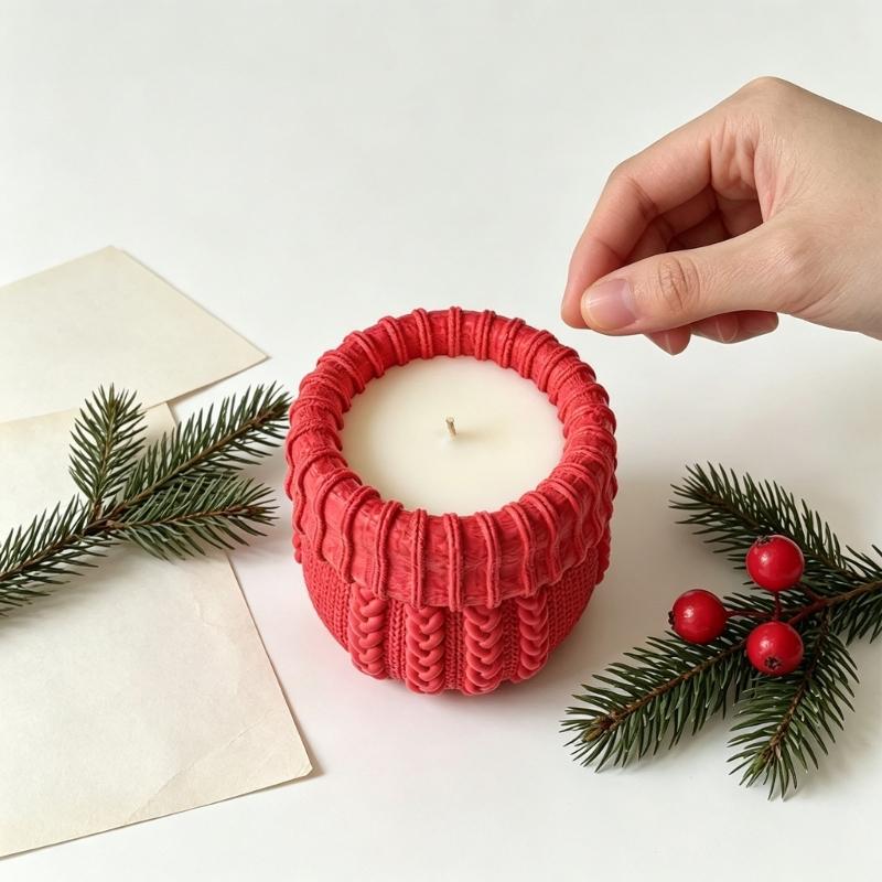 Silicone Planter Casting Mold with Alternating Cable-Knit Panels and a Round Open-Top Form for Resin, Cement, Concrete, and Home Accent Projects