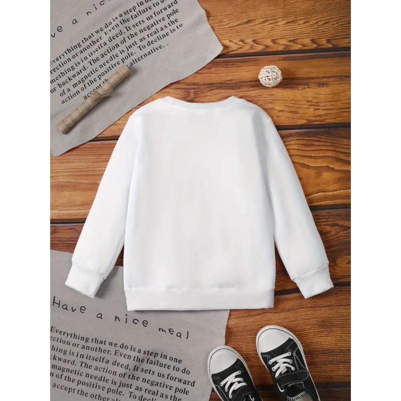 Kids Sweatshirt Round-neck Hoodie - Black Cat Holding Fish Silhouette Machine Washable, Spring And Autumn, Sportswear And Casual Wear