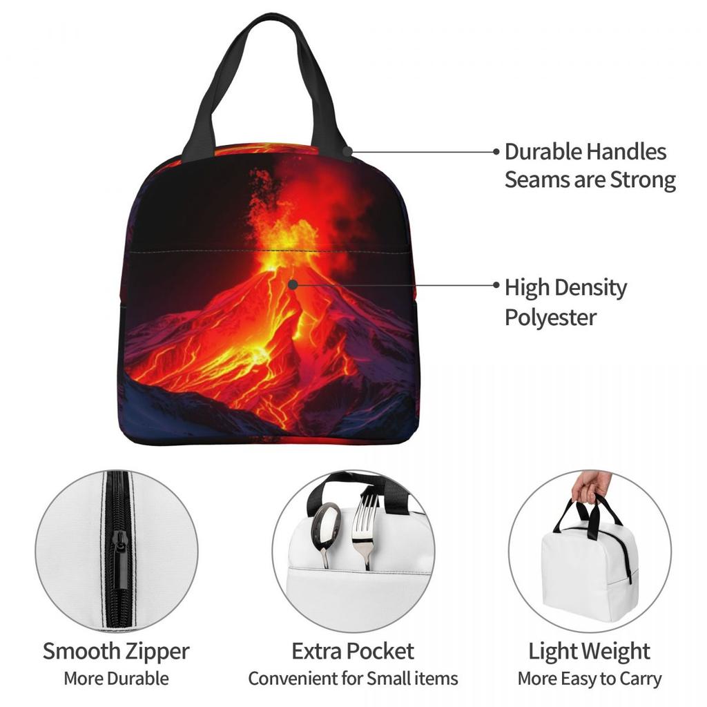 Volcano In The Snow Insulated Lunch Bag for Women Office Cooler Thermal Food Box Tote Portable Lunch Boxes Container