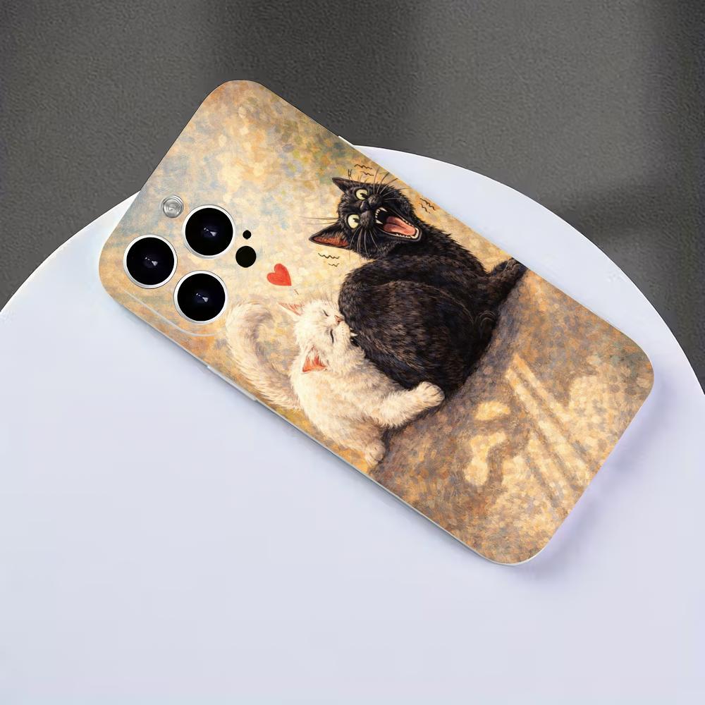 Cat playful pattern couple phone case suitable for iPhone 17 16 15 14 13 12 11 Pro/Max/Plus anti fall frosted soft case