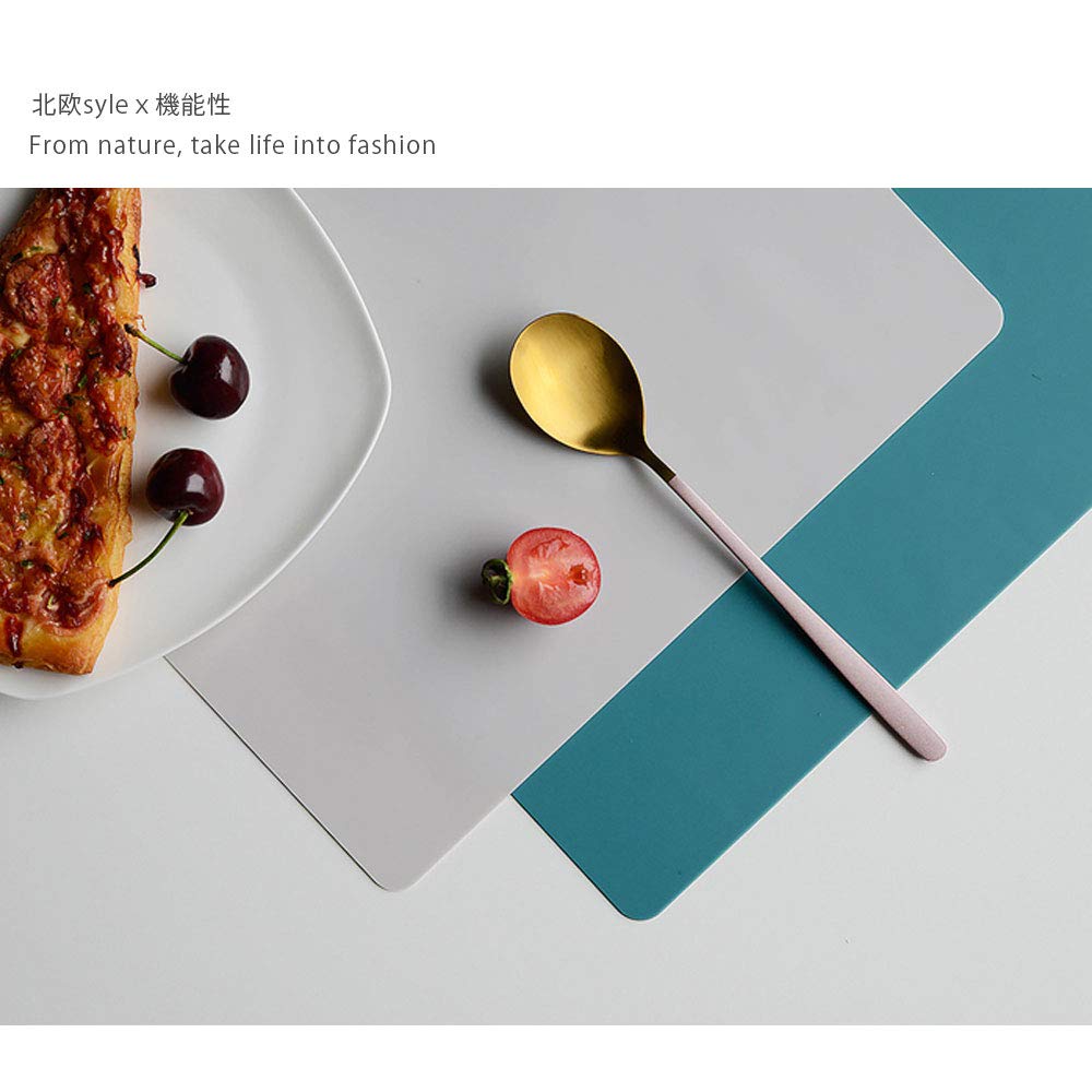 Set of 2 Silicone Light Scandinavian Style Placemats, Non-Slip, Water-Repellent, Heat-Insulating, Stain-Resistant, Washable, Gray,