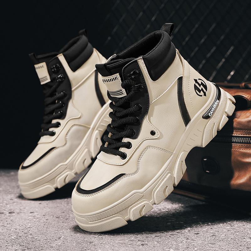 New Boots Shoes for Men Leather Boots High Tops Casual Shoes Youth Street Fashion All-match Ankle Boots 2024