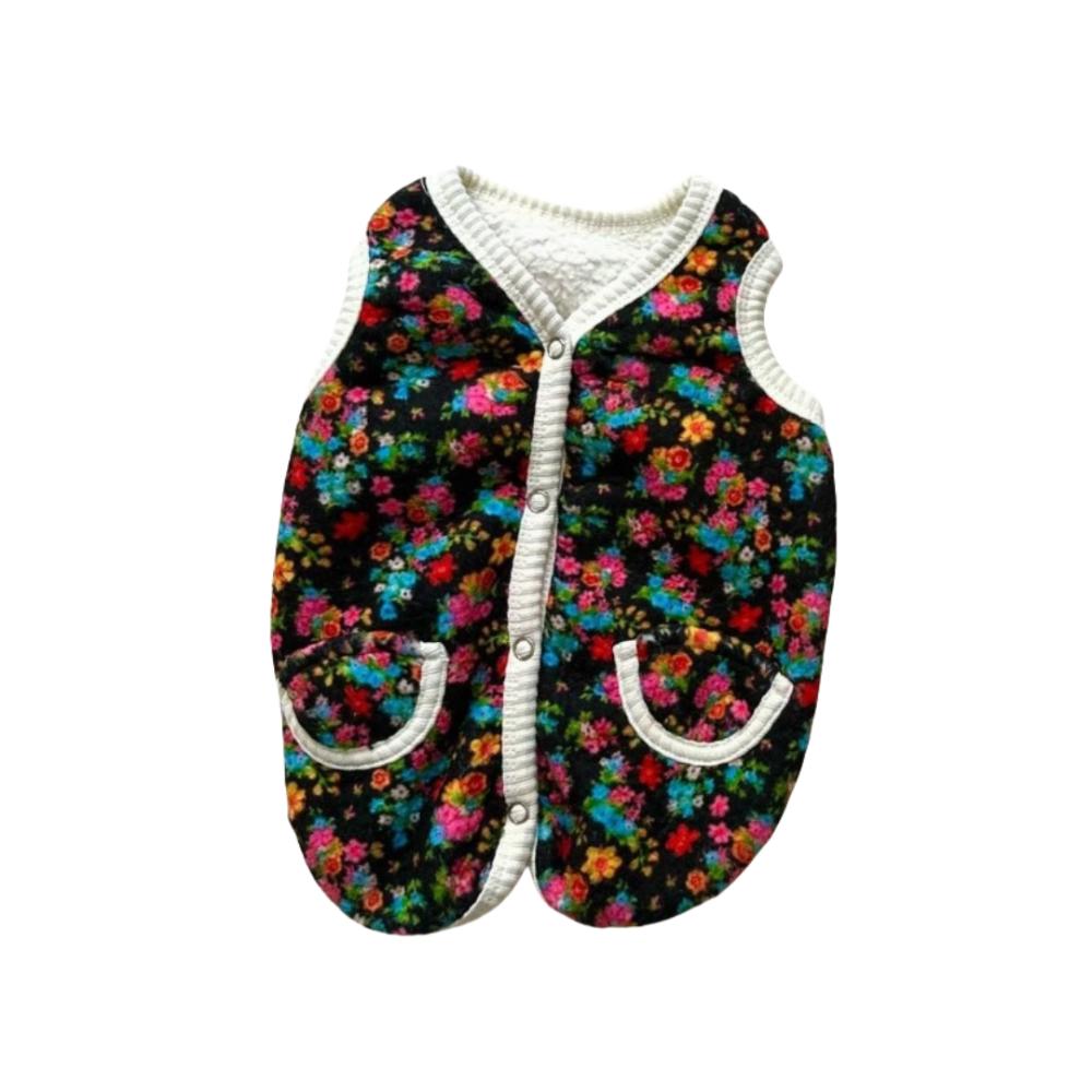 

Хлопковый зимний жилет для щенков, винтажный стиль, одежда для домашних животных, симпатичное пальто с потертыми цветами для маленьких собак XS чёрный