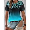 Summer New Flower 3D Printed Casual Round Neck Loose Women's Short Sleeved Top T-shirt