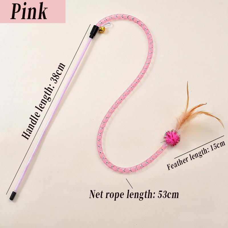 3pcs Mix Feather Teasing Cat Stick Elastic Mesh Tube With Feathered Furry Ball Cat Toy Rod Kitten Interactive Toys Pet Wand
